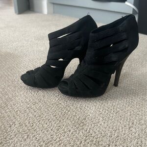 Ash Black Strappy Peep-Toe High Heel Booties